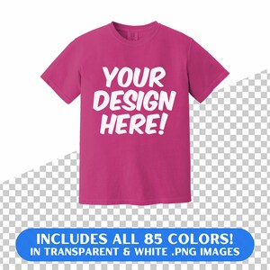 May include: A pink t-shirt with the text "YOUR DESIGN HERE!" printed in white.