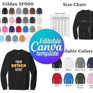 Editable Gildan SF000 Color Chart & Size Chart, Canva Template, SF000 Color Chart Template, SF000 Size Chart, Mockup Bundle