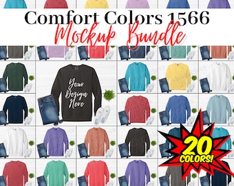Comfort Colors 1566 Mockup-paket, alla 20 färger i hög upplösning, mockups för rundhalsad tröja C1566