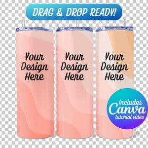 Drag and Drop 20oz Tumbler Mockup, Canva Tumbler Template, 20 Oz Skinny Tumbler Mockup, Canva Template