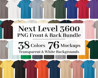 Next Level 3600 T-Shirt Mockup Bundle, 38 Colors (PNG Digital Download)