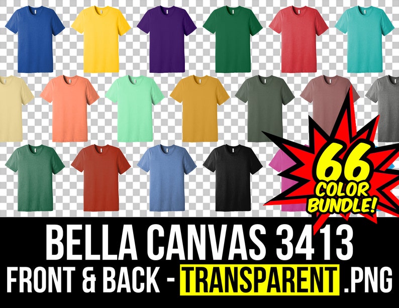 Bella Canvas 3413 Front and Back Mockup Bundle, T Shirt Mockup PNG ...