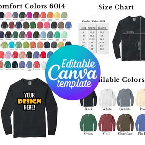 Editable Comfort Colors 6014 Color Chart & Size Chart, Canva Template, C6014 Color Chart Template, 6014 Size Chart, Mockup Bundle