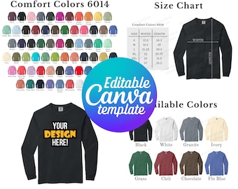 Editable Comfort Colors 6014 Color Chart & Size Chart, Canva Template, C6014 Color Chart Template, 6014 Size Chart, Mockup Bundle