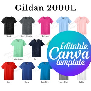 Editable Gildan 2000L Color Chart & Size Chart Canva - Etsy