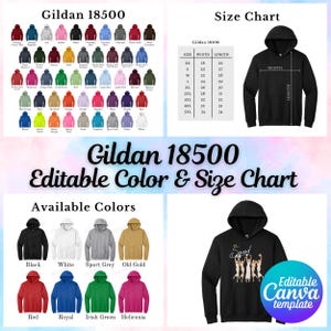 Gildan 18500 Size Chart & Color Chart, Editable Canva Template, G185 Size Chart, G185 Color Chart, Gildan 18500 Bundle