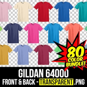 Gildan 64000 Front and Back Mockup Bundle, T Shirt Mockup PNG, G640 Flat Lay, Front and Back 64000, Mock Up Bundle