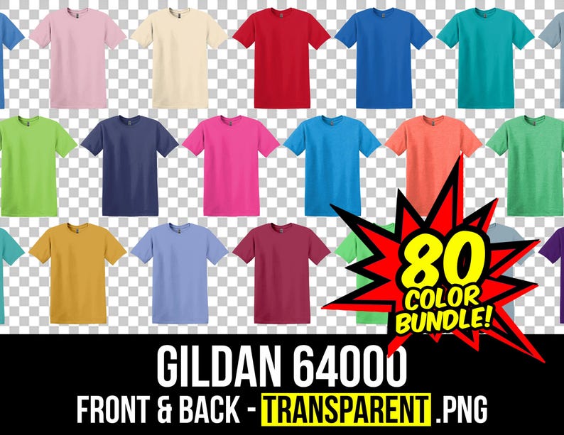Gildan 64000 Front and Back Mockup Bundle, T Shirt Mockup PNG, G640 Flat Lay, Front and Back 64000, Mock Up Bundle image 1