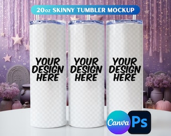 Halloween-mockup för tumbler: 20oz smal tumbler, Canva och Photoshop-mall