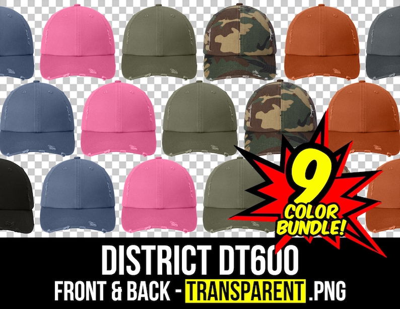 District DT600 Mockup-paket, Motsvart keps-mockup, District-hatt-mockup, Motsvart hatt-mockup, Mockup-paket DT600 bild 1