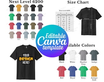 Bearbeitbare nächste Ebene 6200 Farbkarte & Größentabelle, Canva Vorlage, 6200 Farbkarte Vorlage, nächste Ebene 6200 Größentabelle, Mockup Bundle