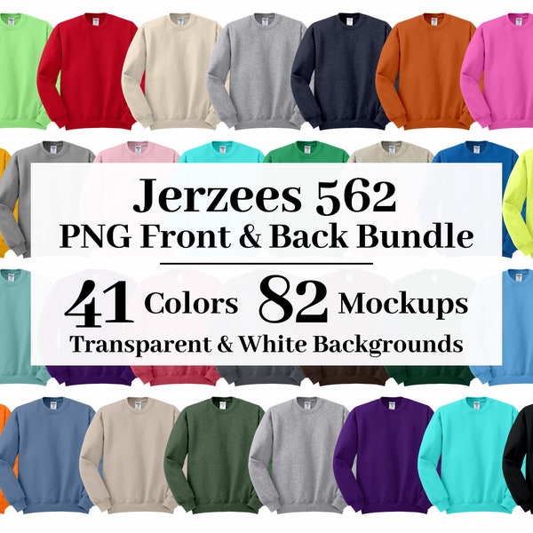 Jerzees 562M PNG Mockup Bundle, Transparent + White Backgrounds, All 41 Colors High Resolution, Sweater Mockups 562