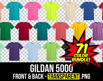 Gildan 5000 Front and Back Mockup Bundle, T Shirt Mockup PNG, G500 Transparent, Front and Back 5000, Mock Up Bundle G500