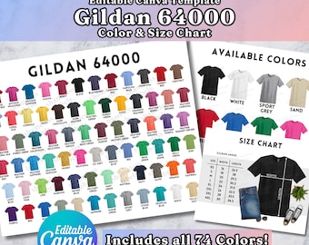 Editable Gildan 64000 Color Chart, Canva Template, G640 Color Chart, 64000 Size Chart