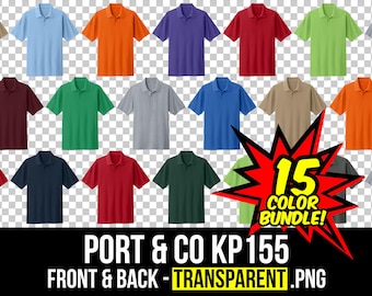 Port & Co KP155 Mockup-paket för fram- och baksida, Polo-mockup, Port and Company KP155 Mockup-paket, Port and Co Polo-mockup