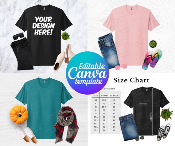 Editable Next Level 3600 Mockup, Canva Template, 3600 Mockup Template, 3600 Size Chart, Next Level Mockup Bundle