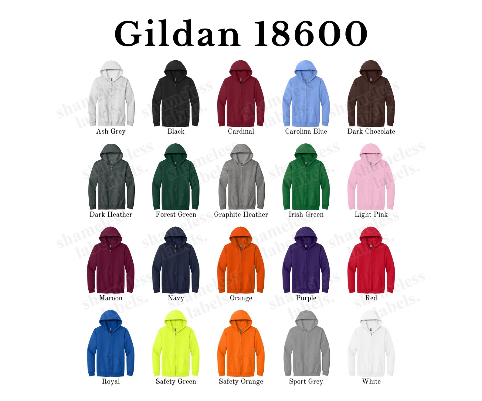Editable Gildan 18600 Color Chart & Size Chart, Canva Template, G186 ...