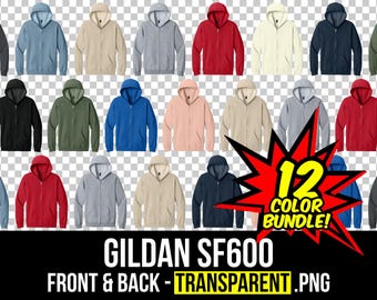 Gildan SF600 Front and Back Mockup Bundle, Zip Hoodie Mockup PNG, SF600 Transparent, SF600 Front and Back, Mock Up Bundle SF600