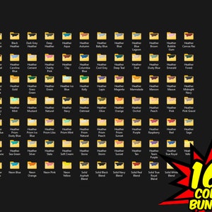 K&ouml;nnte beinhalten: Eine visuelle Darstellung von 169 verschiedenen Farboptionen f&uuml;r Stoffe. Die Farben werden in einem Raster von Ordnern angezeigt, wobei jeder Ordner mit dem Farbnamen beschriftet ist. Die Farben reichen von Grundt&ouml;nen wie Schwarz und Wei&szlig; bis hin zu lebendigeren Farbt&ouml;nen wie Neonrosa und T&uuml;rkis.