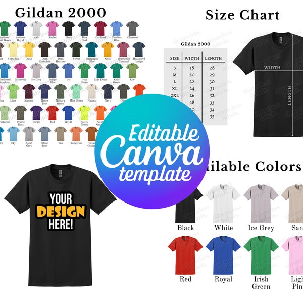 Gildan 2000 Color Chart Mockup Etsy