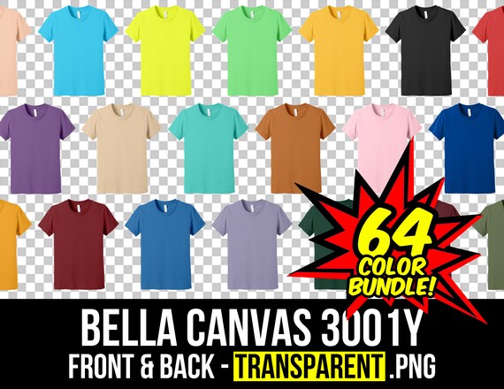 Bella Canvas 3001Y Front and Back Mockup Bundle, Youth T Shirt Mockup PNG, 3001Y Transparent, Front and Back 3001YCVC, Mock Up Bundle