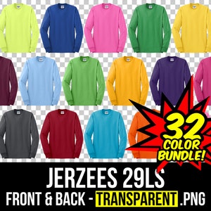 Jerzees 29LS フロントとバックのモックアップ バンドル、T シャツ モックアップ PNG、29LS 透明、フロントとバック 29L、モックアップ バンドル 29L