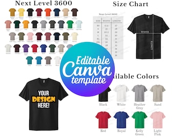 Bearbeitbare nächste Ebene 3600 Farbkarte & Größentabelle, Canva Vorlage, 3600 Farbkarte Vorlage, nächste Ebene 3600 Größentabelle, Mockup Bundle