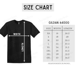 Gildan 64000 Size Chart, G640 Black Cotton T-Shirt Size Chart, 64000 Size Chart (Includes Unbranded Version)