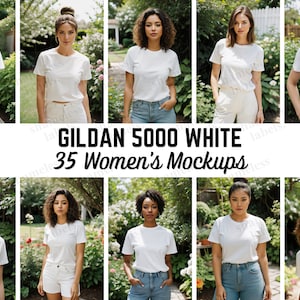 Gildan 5000 Mockup, White Gildan 5000 Mockup Bundle, Women's T-shirt Mockups G500, 35 Mockup Bundle, Canva Template