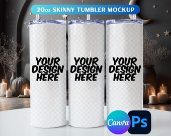 Halloween-mockup för tumbler: 20oz smal tumbler, mall för Photoshop och Canva