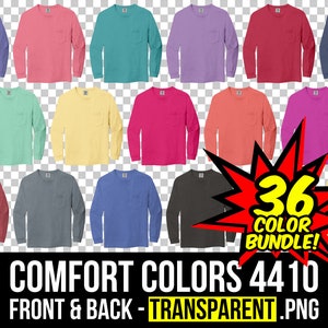 Comfort Colors 4410 Mockup-paket fram och bak, Mockup för kraftig långärmad t-shirt med fickor, 4410 Flat Lay, C4410 Mockup-paket