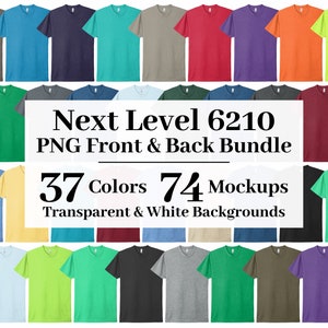 Next Level 6210 PNG Mockup Bundle, Transparent + White Backgrounds, All 37 Colors High Resolution, T-shirt Mockups 6210