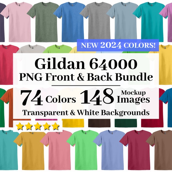 Gildan 64000 PNG Mockup Bundle, Transparent + White Backgrounds, All 74 Colors High Resolution, T-shirt Mockups G640