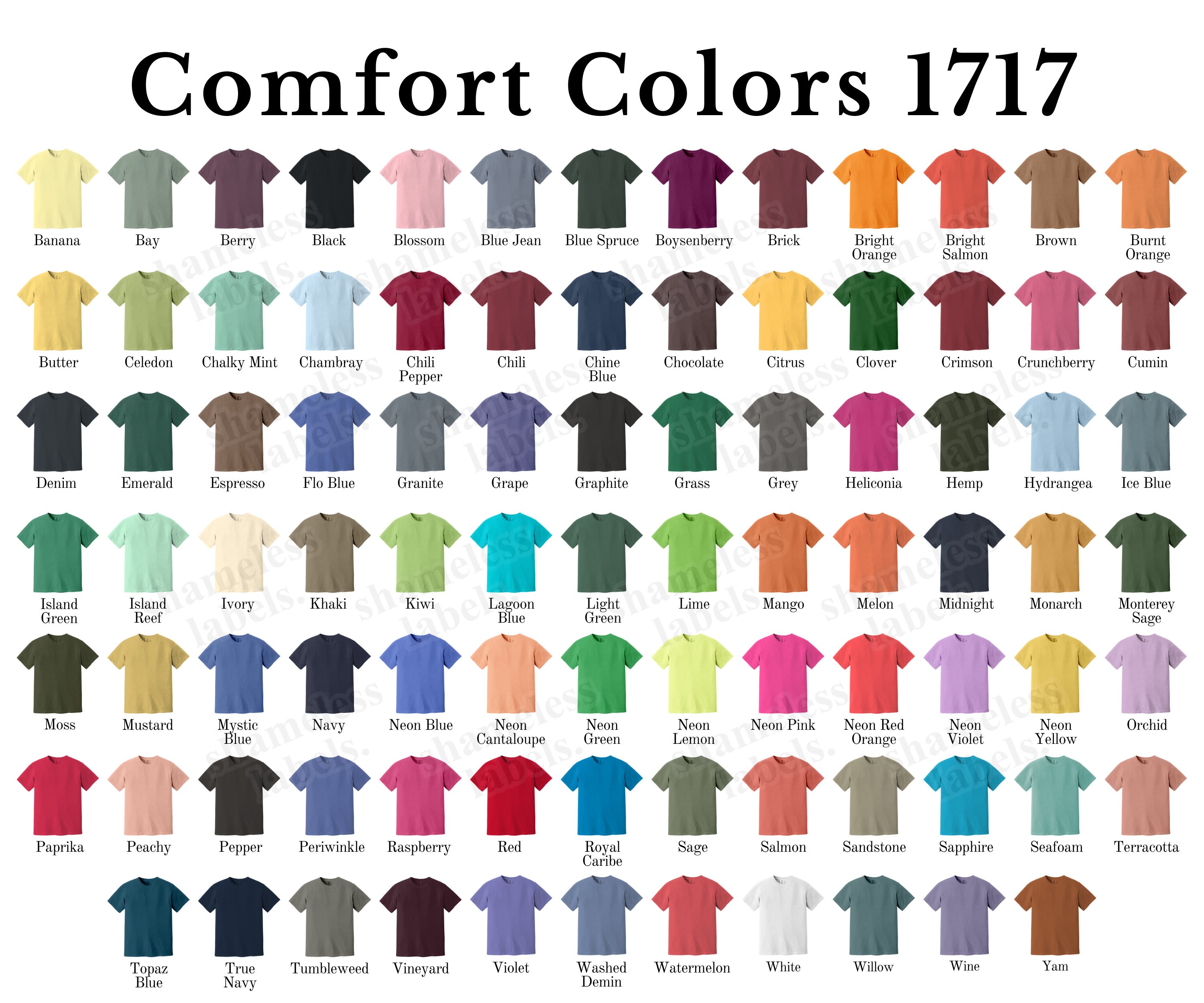 Comfort Colors 1717 Color Chart & Size Chart Canva Template (digital ...