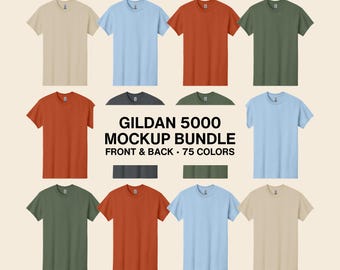 Gildan 5000 T-shirt Mockup-paket: Fram- och baksida platt lay (digital PNG-nedladdning)