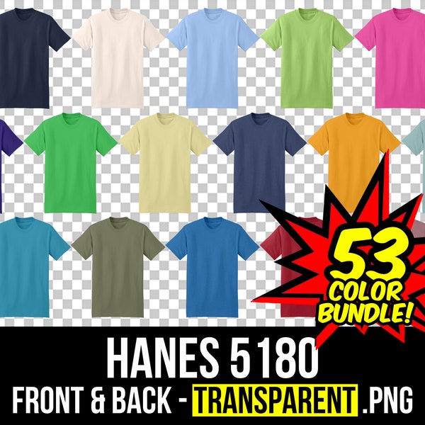 Hanes 5180 Front and Back Mockup Bundle, Beefy-T Mockup PNG, 5180 Transparent, Front and Back 5180, T Shirt Mockup, Mock Up Bundle 5180