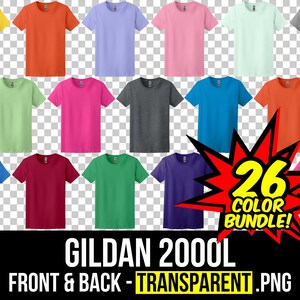 Gildan 2000L 前面と背面のモックアップ バンドル、レディース T シャツ モックアップ、G200L モックアップ バンドル、2000L フラット レイ、G200L 前面と背面