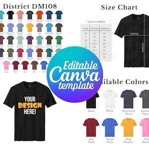 Gráfico de colores y gráfico de tamaños del distrito DM108 editable, plantilla Canva, plantilla de gráfico de colores DM108, gráfico de tamaños DM108, paquete de maquetas