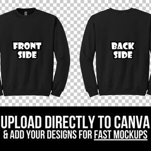 Może przedstawiać: Projekt graficzny czarnej bluzy z napisem "FRONT SIDE" z przodu i "BACK SIDE" z tyłu. Tekst jest biały i w pogrubionym kroju bezszeryfowym. Bluza znajduje się na przezroczystym tle.