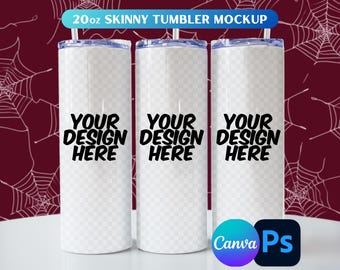 Halloween-tumblermodell: Spindelnätsdesign, Photoshop och Canva-mall