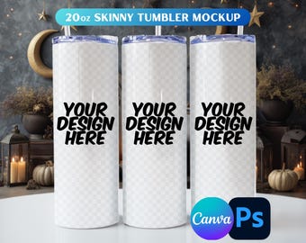 Halloween-mockup för tumbler: 20oz smal tumbler, mall för Photoshop och Canva
