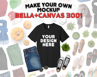 Editable Comfort Colors 3001 Mockup | 3001 Canva Template, Includes CVC Front & Back, 3001 Color Chart and Size Chart, Flat Lay Mockup