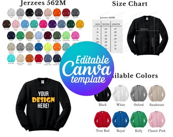 Editable Jerzees 562 Color Chart & Size Chart, Canva Template, 562M Color Chart Template, 562M Size Chart, Mockup Bundle