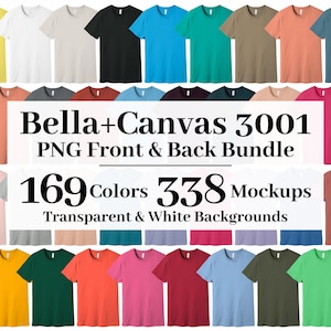 Bella Canvas 3001 PNG Mockup Bundle, Transparent + White Backgrounds, All 169 Colors, CVC Heather Included, High Resolution, T-shirt Mockups