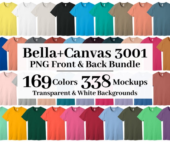 Bella Canvas 3001 T-Shirt Mockup Bundle, 169 Colors, Flat Lay (Digital Download)
