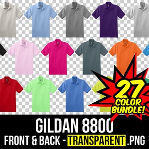 Gildan 8800 Front and Back Mockup Bundle, Jersey Polo Mockup PNG, G880 Transparent, Front and Back 8800, Mock Up Bundle G880