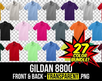 Gildan 8800 Front and Back Mockup Bundle, Jersey Polo Mockup PNG, G880 Transparent, Front and Back 8800, Mock Up Bundle G880