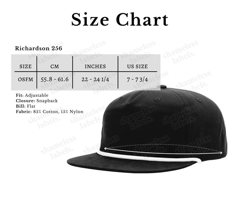 Snapback Size Editable Richardson 256 Color Chart & Size Chart, Hat Canva Template ...