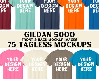 Gildan 5000 Mockup-paket, G500 platta mockups, 5000 mall för fram- och baksida mockup, G500 etikettlös mockup, Gildan 5000 t-shirt-mockup