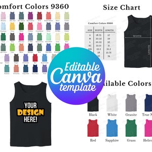 Editable Comfort Colors 9360 Color Chart & Size Chart, Canva Template, C9360 Color Chart Template, 9360 Size Chart, Mockup Bundle